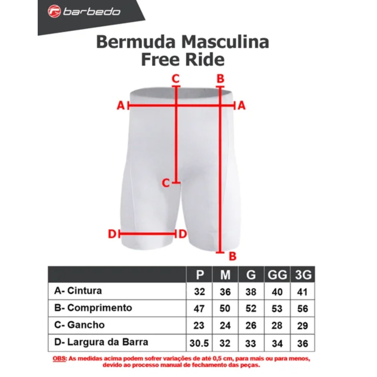 Bermuda Ciclista Barbedo Sprint Gel Masc Tam M