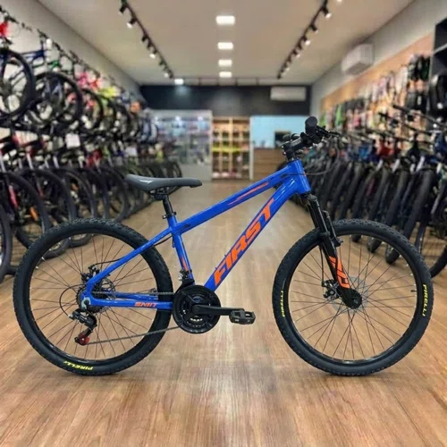 Bicicleta First Aro 20 Smitt Juvenil 7v Freio Disco Azul Hunter com Laranja