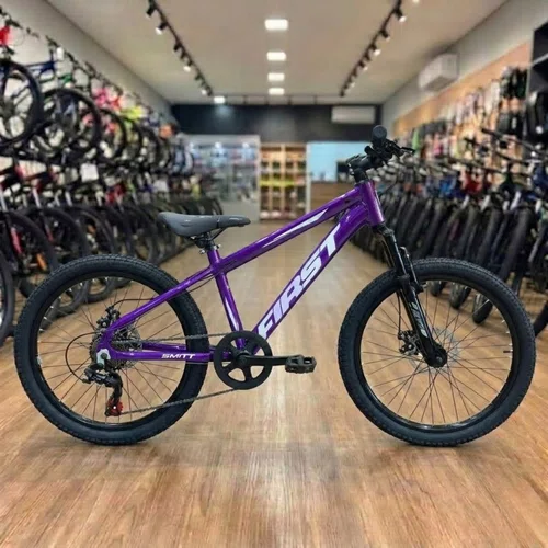 Bicicleta First Aro 20 Smitt Juvenil 7v Freio Disco Violeta com Branco