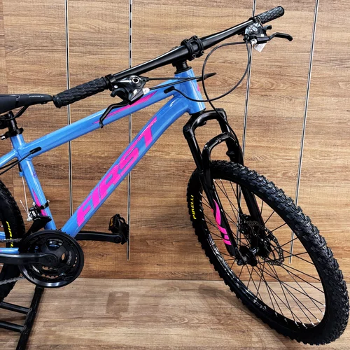 Bicicleta First Aro 24 Smitt Juvenil 21v Freio Disco Azul com Rosa Tam 13,5
