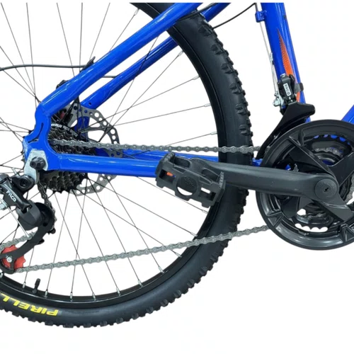 Bicicleta First Aro 24 Smitt Juvenil 21v Freio Disco Azul Hunter com Laranja tam 13,5