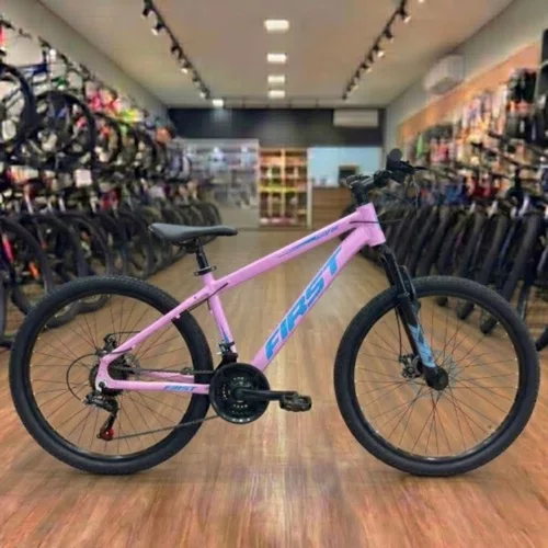 Bicicleta First Aro 24 Smitt Juvenil 21v Freio Disco Rosa Bebê com Azul Tam 13,5