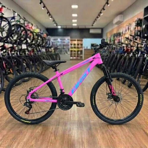 Bicicleta First Aro 24 Smitt Juvenil 21v Freio Disco Rosa com Azul Tam 13,5