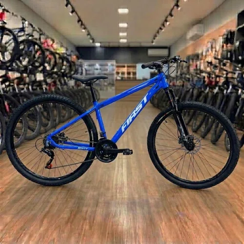 Bicicleta First Aro 29 Smitt 21v Freio Disco Azul Hunter com Prata Tam 17,5