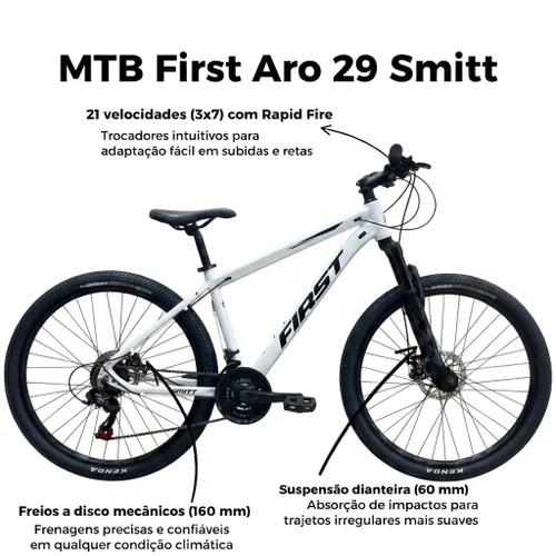 Bicicleta First Aro 29 Smitt 21v Freio Disco Branco com Preto Tam 17,5