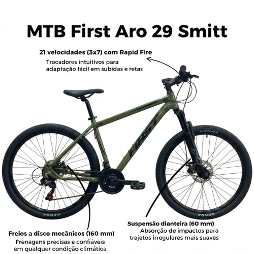 Bicicleta First Aro 29 Smitt 21v Freio Disco Verde Militar Tam 19