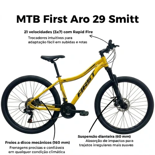 Bicicleta First Aro 29 Smitt Feminina 21v Freio Disco Ouro com Preto Tam 17,5