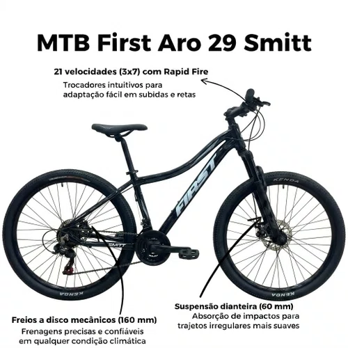 Bicicleta First Aro 29 Smitt Feminina 21v Freio Disco Preto com Prata Tam 15,5