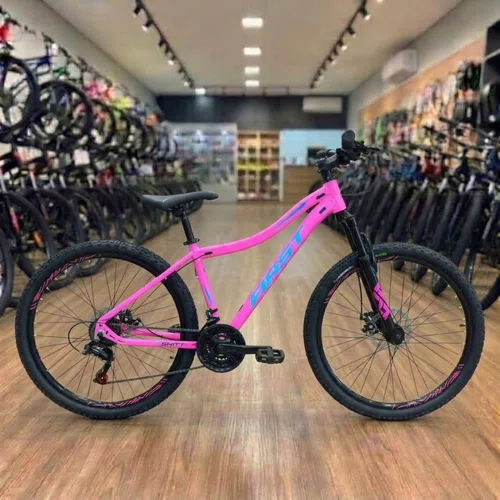 Bicicleta First Aro 29 Smitt Feminina 21v Freio Disco Rosa Chiclete com Azul Tam 17,5