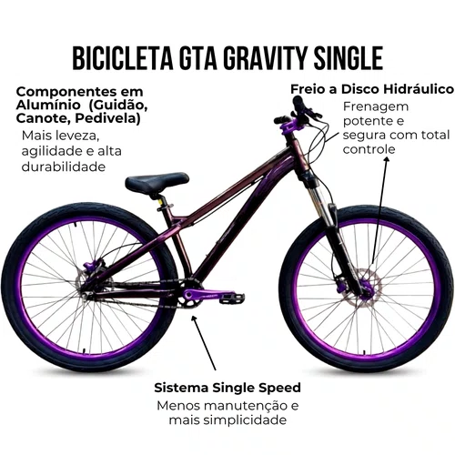 Bicicleta GTA Aro 26 Freeride Gravity Single Violeta Galático