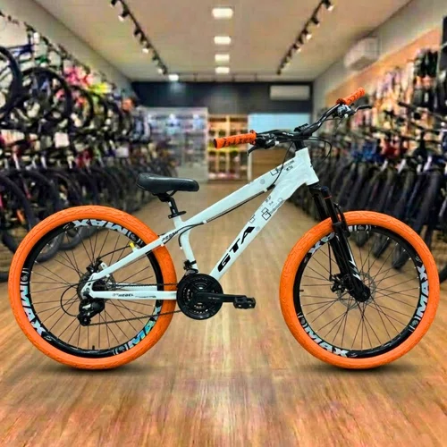 Bicicleta GTA Aro 26 Rebel Freeride 21v Freio Disco Branco com Laranja
