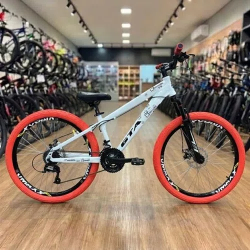 Bicicleta GTA Aro 26 Rebel Freeride 21v Freio Disco Branco com Vermelho