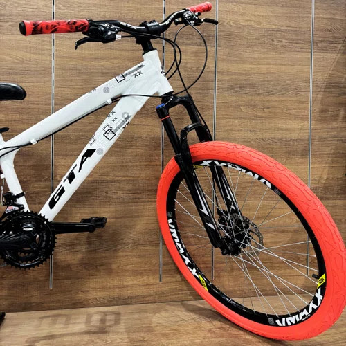 Bicicleta GTA Aro 26 Rebel Freeride 21v Freio Disco Branco com Vermelho