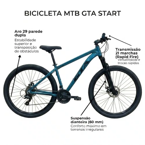 Bicicleta Gta Aro 29 Start 21v Freio Disco Verde Tam 19