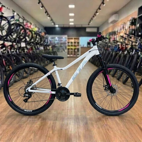 Bicicleta GTA Aro 29 Start Feminina 21v Freio Disco Branco com Cinza e Rosa tam 15,5