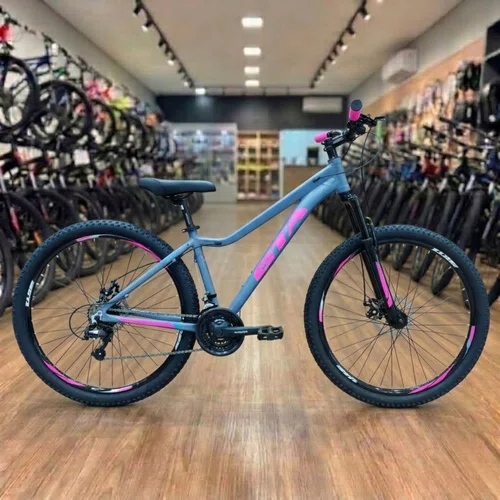 Bicicleta GTA Aro 29 Start Feminina 21v Freio Disco Cinza com Rosa Tam 15,5