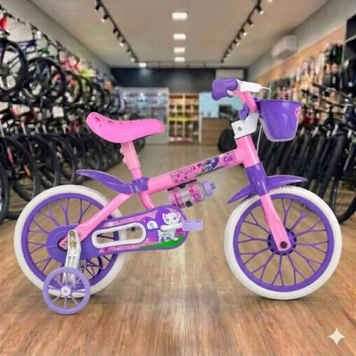 Bicicleta Nathor Aro 12 Cat Rosa com Lilás