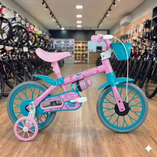 Bicicleta Nathor Aro 12 Charm Rosa com Verde