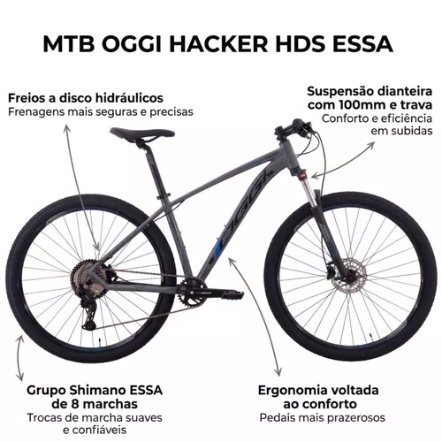 Bicicleta Oggi 29 HDS 8v Shimano Essa Freio Hidráulico Graf/Azul 19