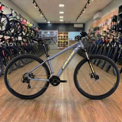 Bicicleta Oggi Aro 24 Hacker 21v Freio a Disco Grafite com Amarelo