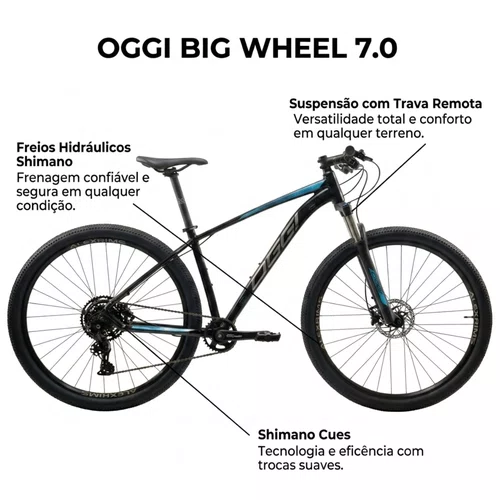 Bicicleta Oggi Aro 29 7.0 Shimano Cues 9v Preto com Azul Tam 15,5