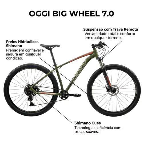 Bicicleta Oggi Aro 29 7.0 Shimano Cues 9v Verde com Laranja Tam 15,5
