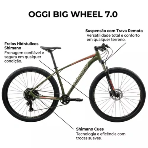 Bicicleta Oggi Aro 29 7.0 Shimano Cues 9v Verde Com Laranja Tam 17