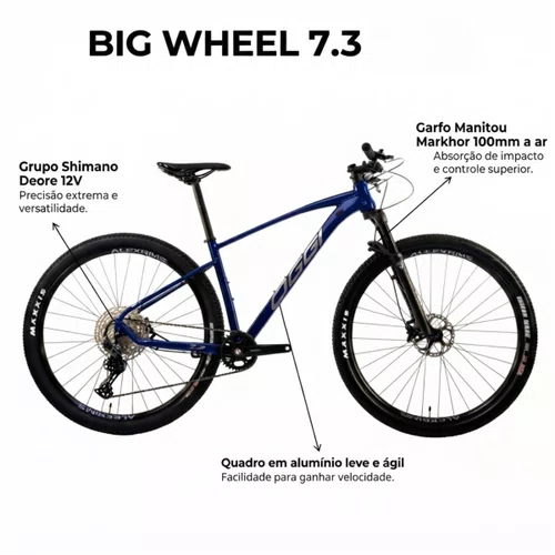 Bicicleta OggiI Aro 29 7.3 Deore 12V Azul com Cinza TAM 19