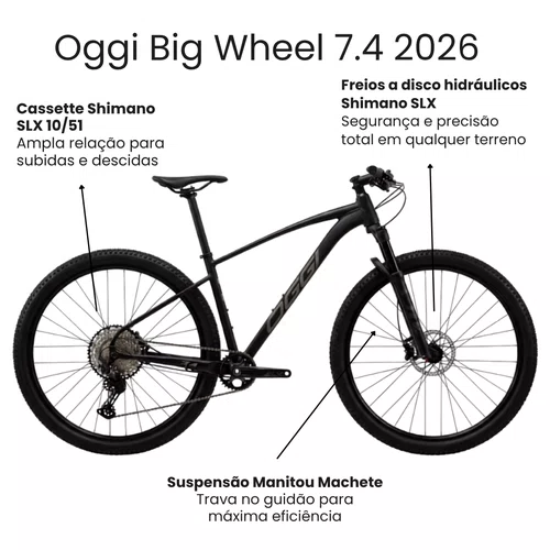Bicicleta Oggi Aro 29 Big Wheel 7.4 12v Shimano SLX Preto Tam M