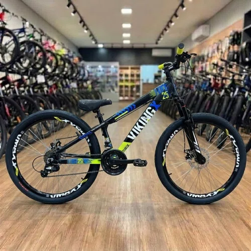 Bicicleta Viking Aro 26 Dirt JTuff25 21V Freio Disco Preto com Azul e Amarelo