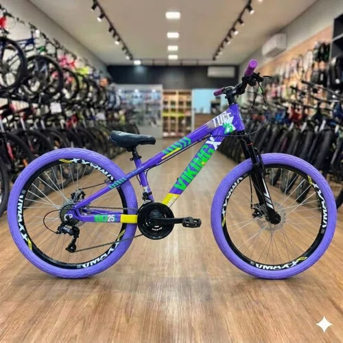 Bicicleta Viking Aro 26 Dirt JTuff25 21V Freio Disco Roxo com Amarelo