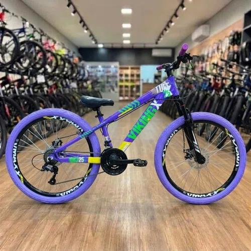 Bicicleta Viking Aro 26 Dirt JTuff25 21V Freio Disco Roxo com Amarelo
