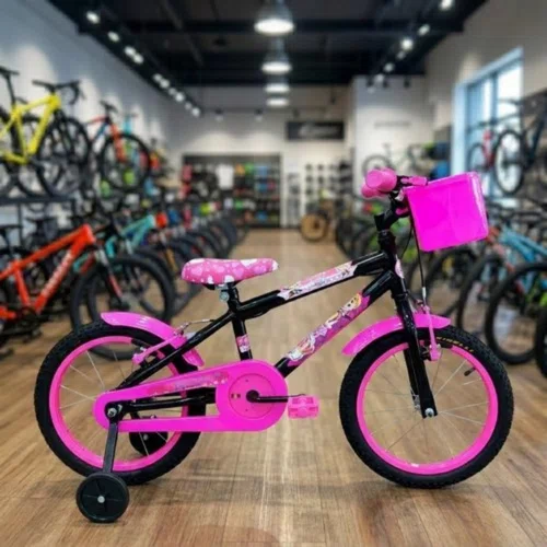 Bicicleta Wendy Aro 16 Feminina com Cesta Preto com Rosa