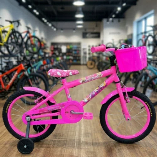 Bicicleta Wendy Aro 16 Feminina com Cesta Rosa Chiclete com Rosa