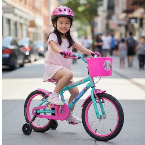 Bicicleta Wendy Aro 16 Feminina com Cesta Verde Aniz com Rosa