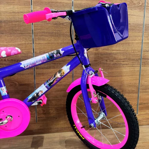 Bicicleta Wendy Aro 16 Feminina com Cesta Lilás com Rosa