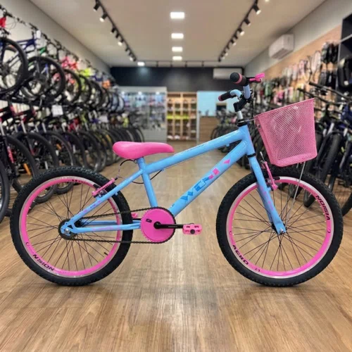 Bicicleta Wendy Aro 20 Feminina Com Cesta Azul Bebe com Rosa