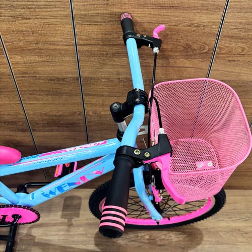 Bicicleta Wendy Aro 20 Feminina Com Cesta Azul Bebe com Rosa