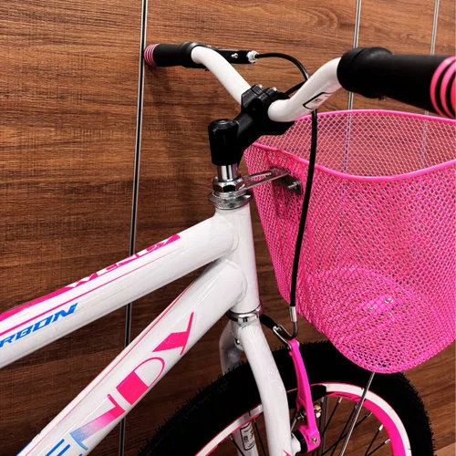 Bicicleta Wendy Aro 20 Feminina Com Cesta Branco com Rosa