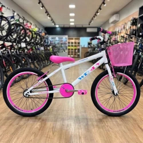 Bicicleta Wendy Aro 20 Feminina Com Cesta Branco com Rosa
