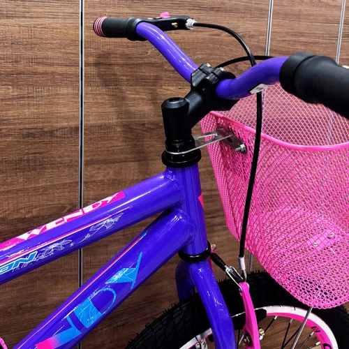Bicicleta Wendy Aro 20 Feminina Com Cesta Lilás com Rosa