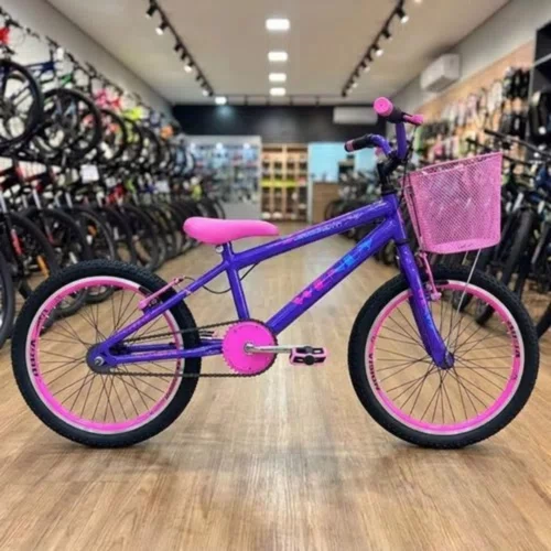 Bicicleta Wendy Aro 20 Feminina Com Cesta Lilás com Rosa