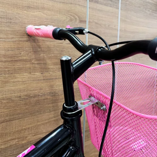 Bicicleta Wendy Aro 20 Feminina Com Cesta Preto com Rosa e Azul