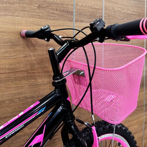 Bicicleta Wendy Aro 20 Feminina Com Cesta Preto com Rosa e Azul