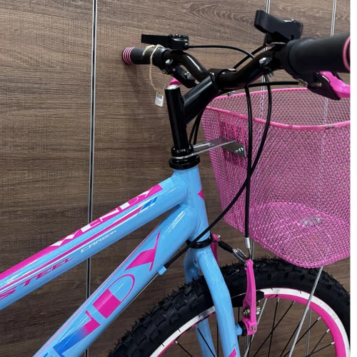 Bicicleta Wendy Aro 24 18M Feminina Com Cesta Azul Bebe com Rosa