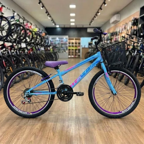 Bicicleta Wendy Aro 24 18M Feminina Com Cesta Azul Bebe com Violeta
