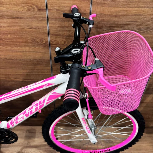 Bicicleta Wendy Aro 24 18M Feminina Com Cesta Branco com Rosa