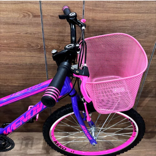 Bicicleta Wendy Aro 24 18M Feminina Com Cesta Lilás com Rosa