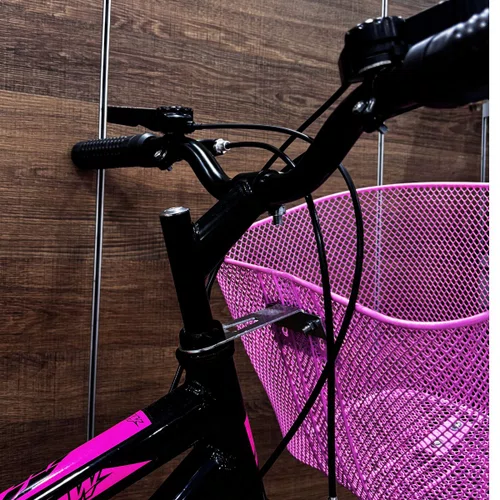 Bicicleta Wendy Aro 24 18M Feminina Com Cesta Preto com Rosa