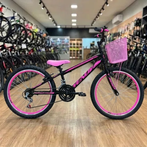 Bicicleta Wendy Aro 24 18M Feminina Com Cesta Preto com Rosa